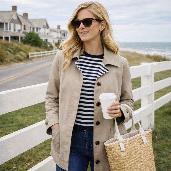 Splendid Jackets & Blazers - Splendid Beige Barn Coat Stripe Lining Preppy Coastal Jacket L French Girl